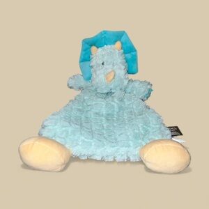 Demdaco Darcy Dinosaur Baby Lovey Security Blanket Triceratops Teal Rattle Plush